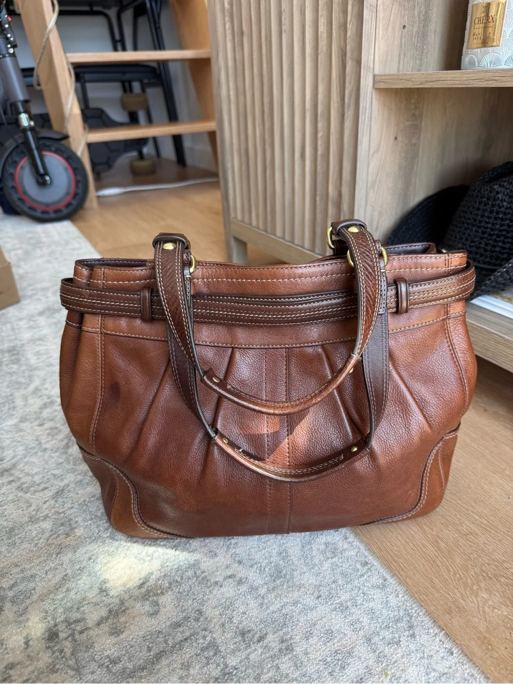 Coach Brown Leather Tote with Gold-Tone Horsebit